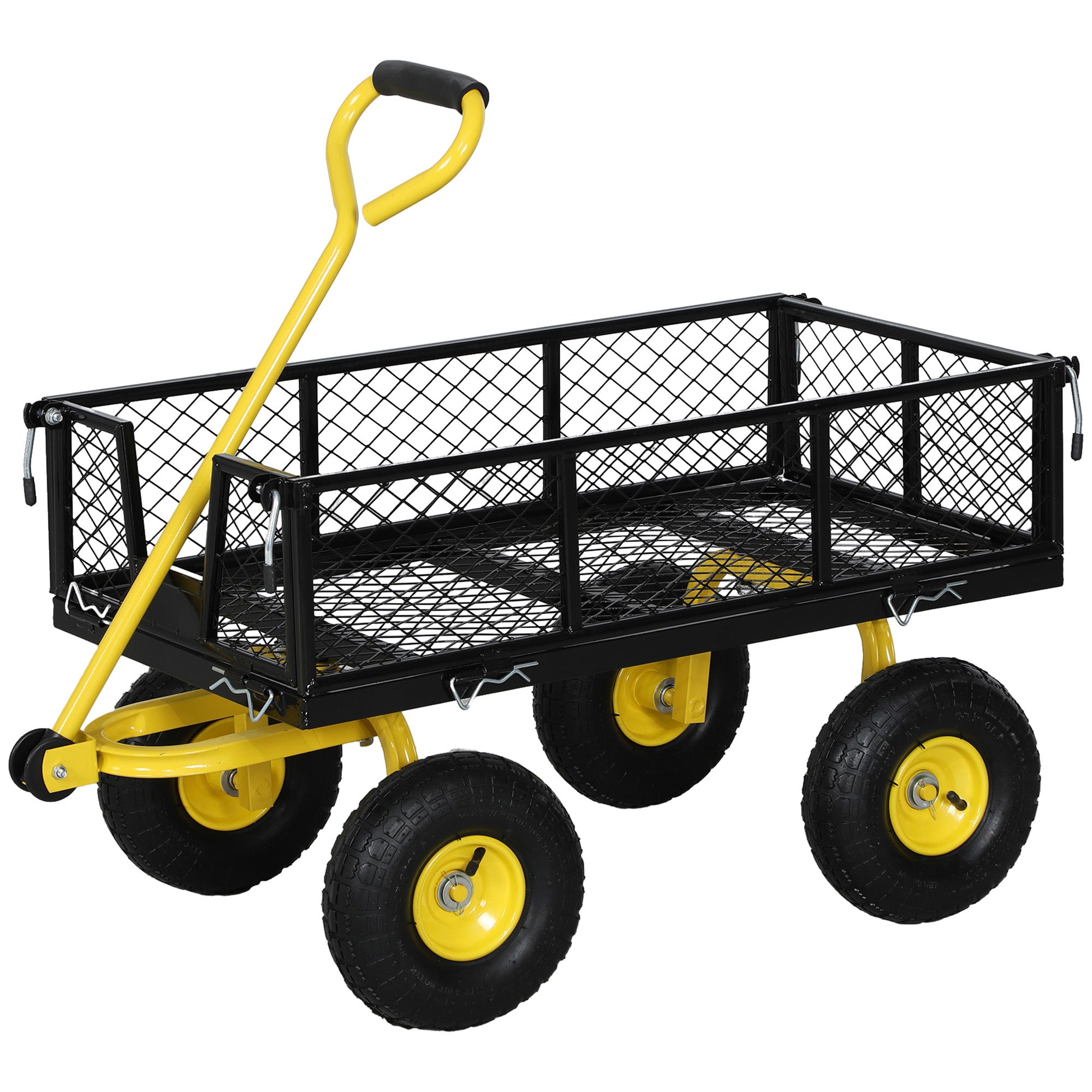 Steel Garden Cart, Utility Wagon with Removable Sides, 10" Wheels, 180Â° Rotating Handle, 440lbs Capatity