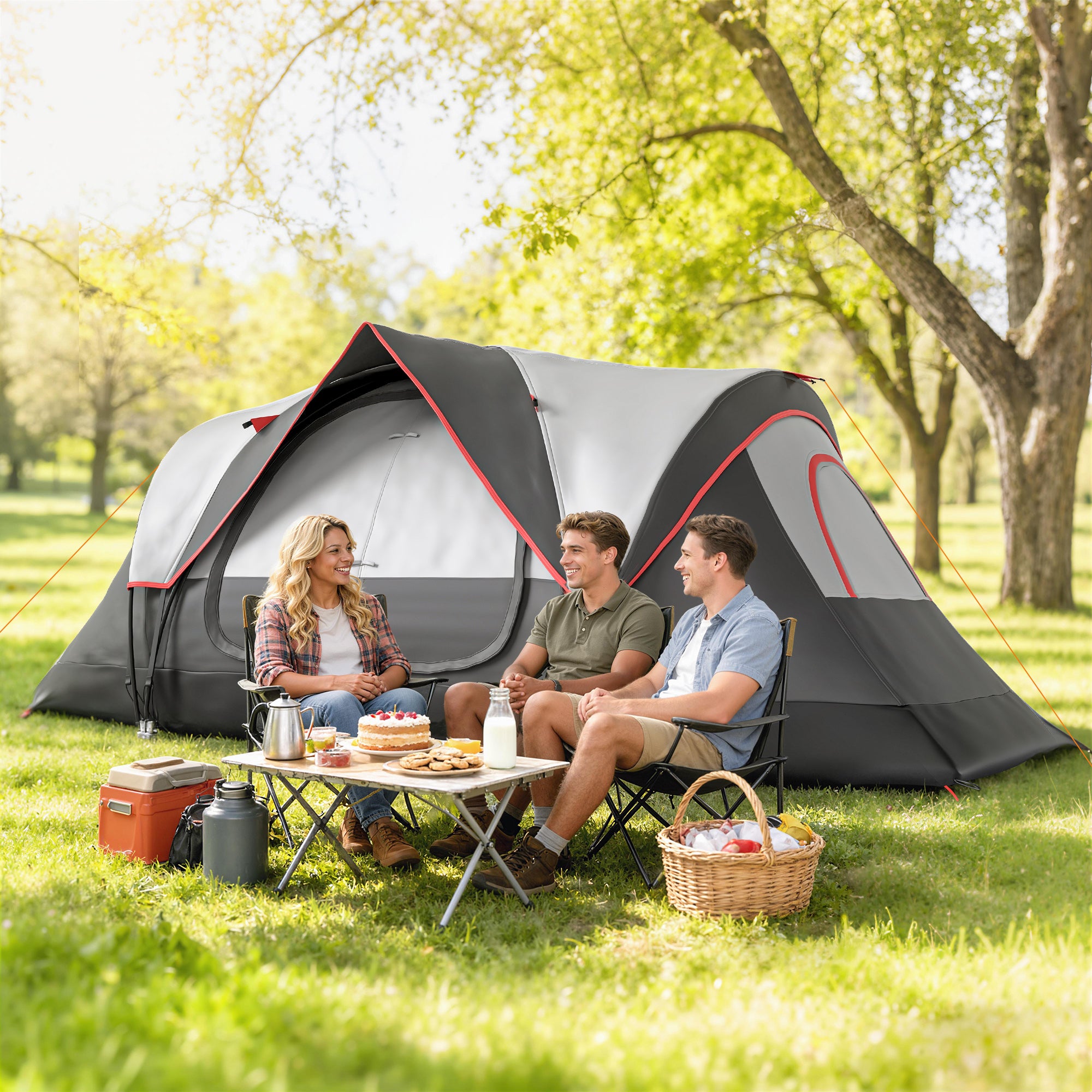 Camping Tent for 6 Man with 2000mm Waterproof Rainfly and Carry Bag for Fishing Hiking Festival, Dark Grey