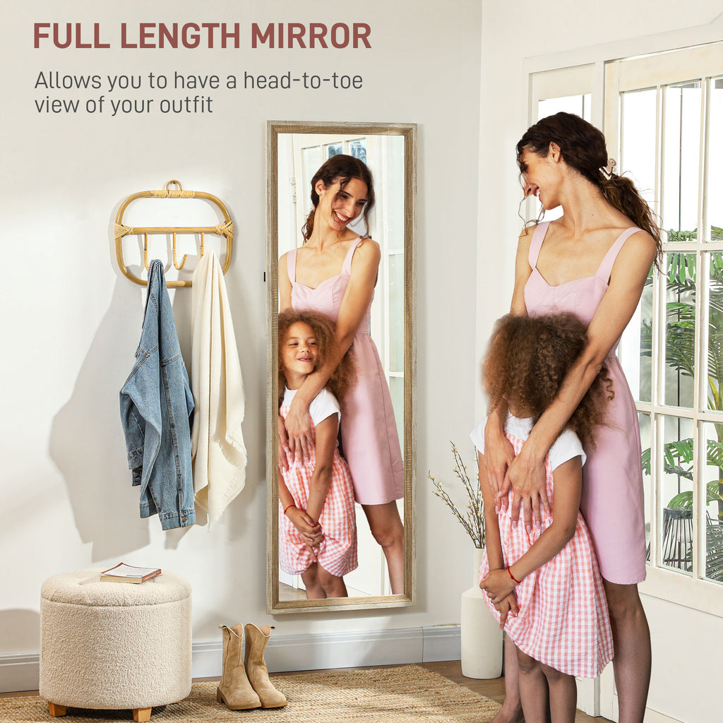 Floor Standing Mirror, Full Length Mirror, Free Standing, Leaning or Wall Mirror with Frame for Bedroom, Dark Wood Grain