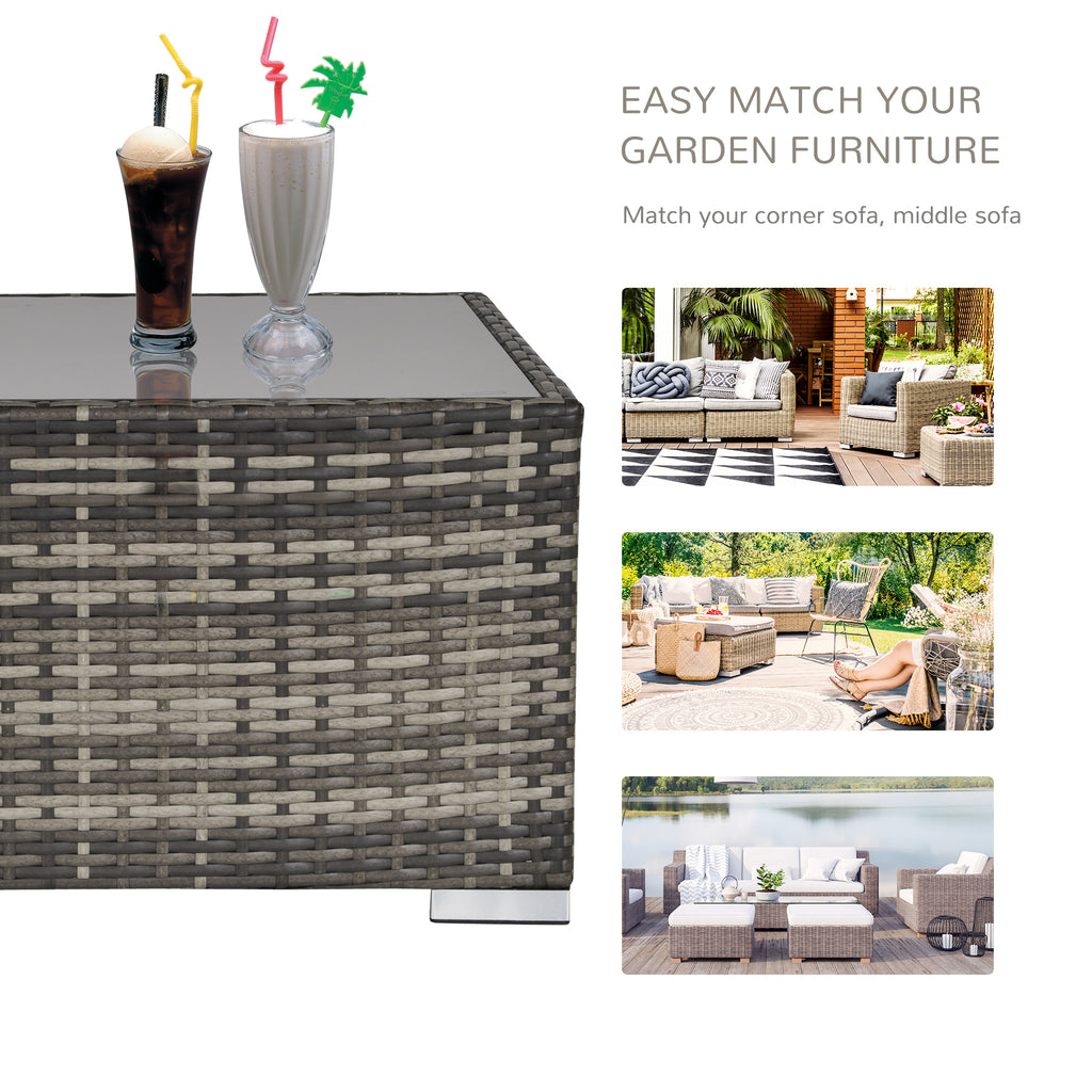 Rattan Garden Coffee Table, 25.6" Square Garden Rattan Table with Tempered Glass Top, Deep Grey