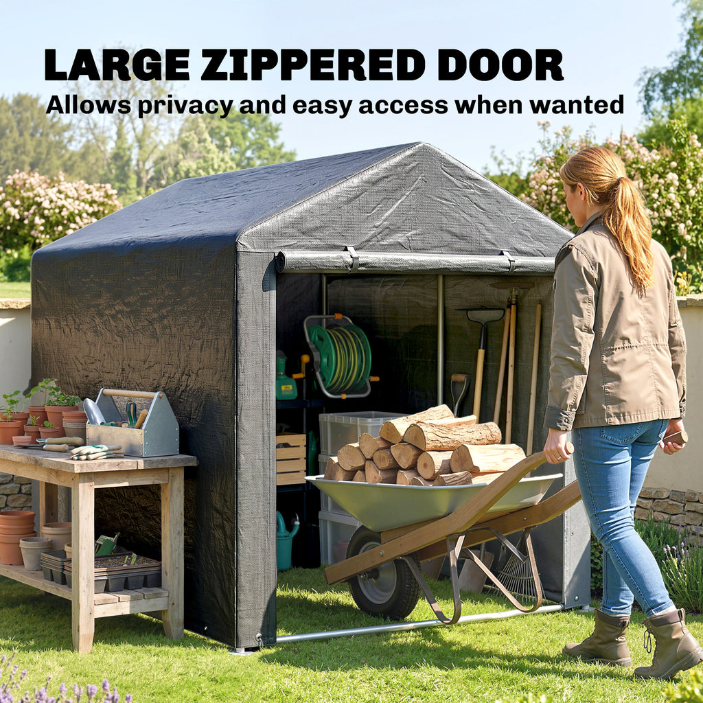 Portable Bicycle Shed with Galvanised Steel Frame and Large Door, Waterproof Outdoor Shed for Garden Tools, Dark Grey