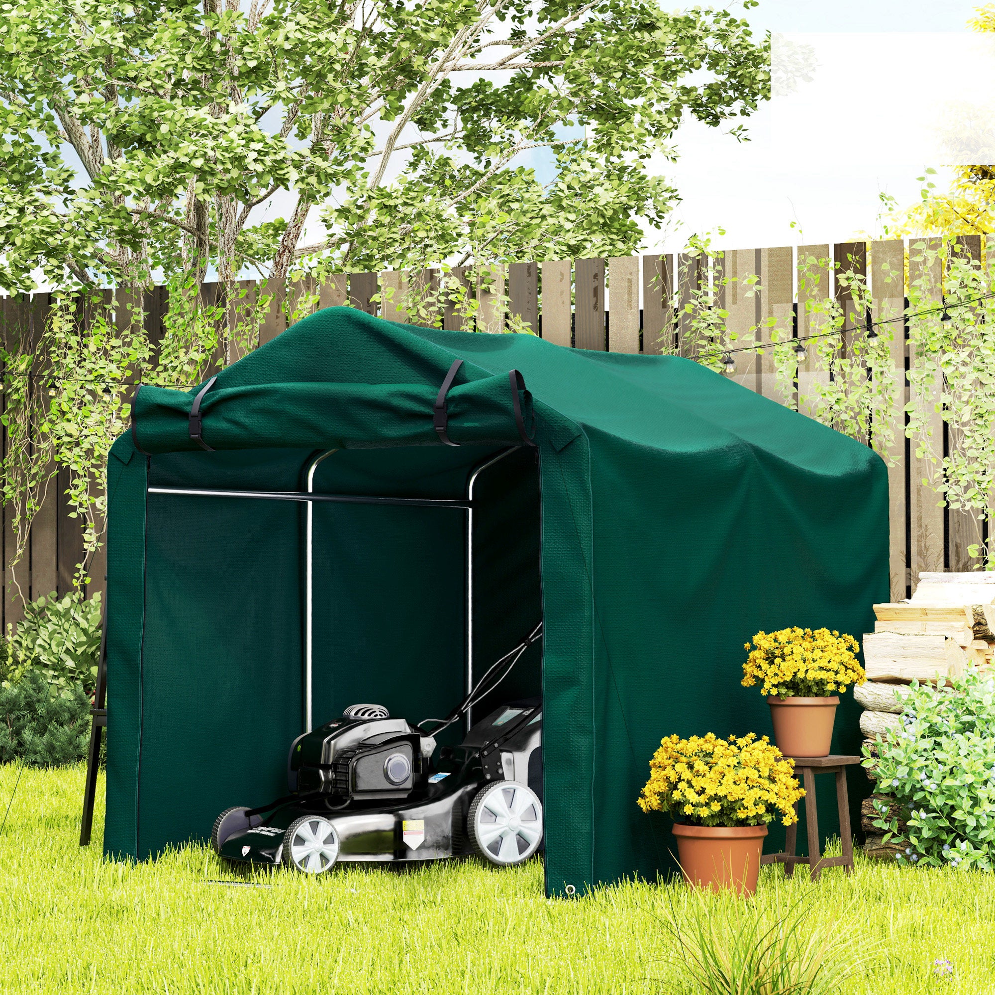 Outdoor Storage Shed, UV Resistant Bike Tent with Roll-up Zipper Door, Portable Shed for Bike, Motorcycle, Dark Green