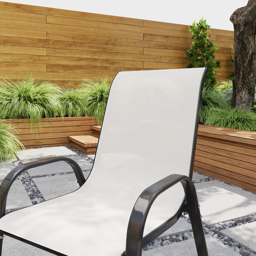 Set of 2 Outdoor Dining Chairs, Stackable Lawn Chairs with High Back, Breathable Mesh Seat for Garden Porch, Light Grey