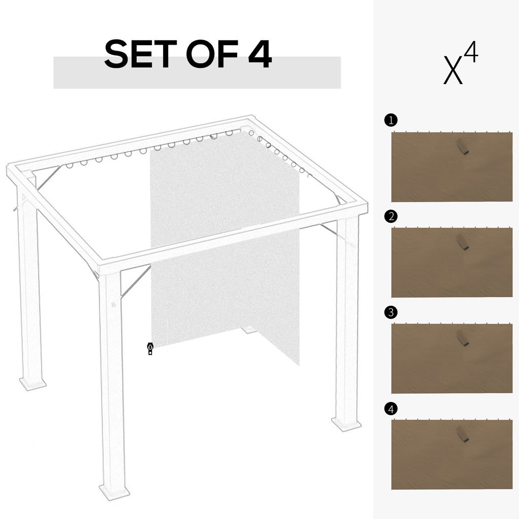 Gazebo Curtains, 10' x 13' Universal Replacement Privacy Curtain, 4-Panels Sidewall with Hooks/C-Rings, Dark Brown