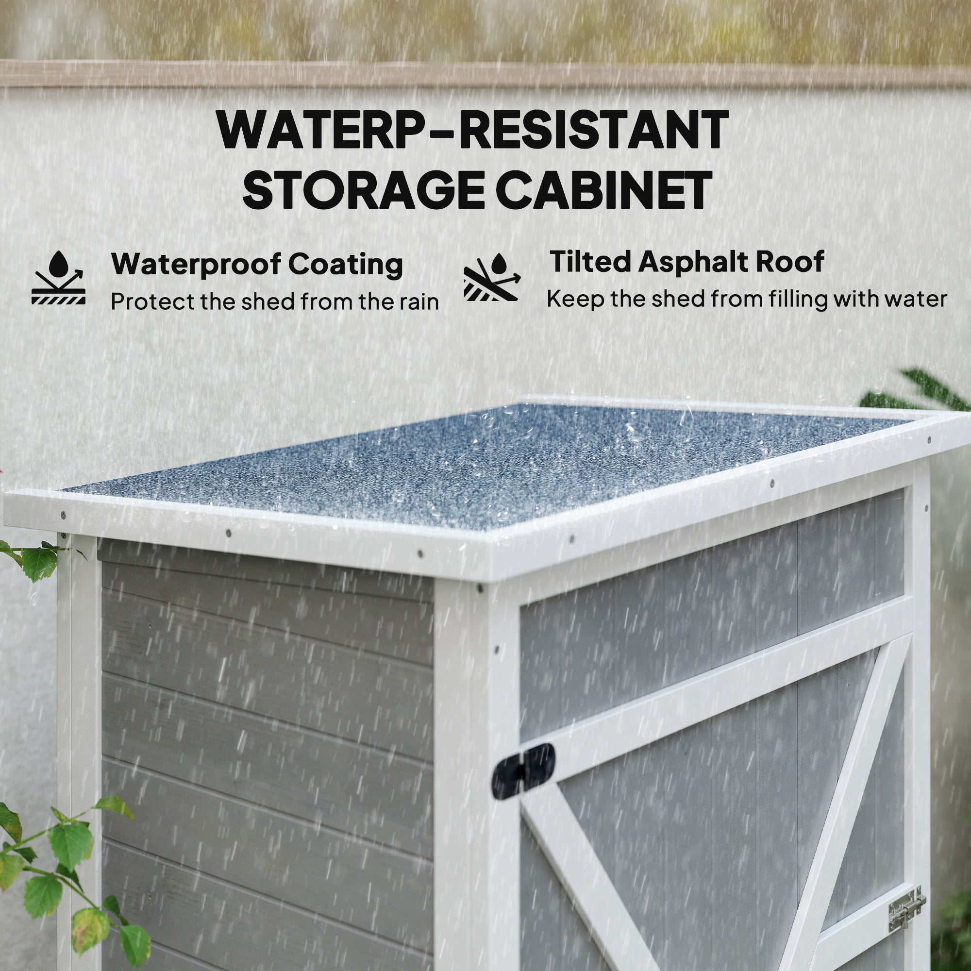 29.9"x21.7"x45.3" Garden Storage Shed with Asphalt Roof, Outdoor Storage Cabinet w/ Shelves, Grey