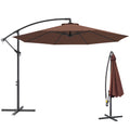 10' Deluxe Patio Umbrella, Outdoor Market Parasol, Banana Hanging Offset Sunshade with Crank, Cross Base, Coffee