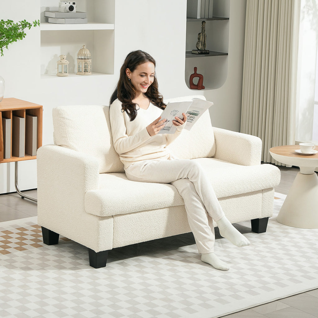 54.3" Loveseat Sofa, 2 Seater Sofa with Removable Cushions, Small Couch with Wood Frame for Living Room, Cream White