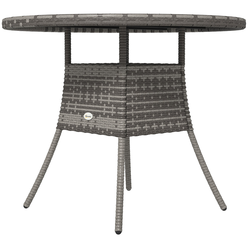 35.4" Outdoor Wicker Dining Table, PE Rattan Patio Furniture with Wood-plastic Composite Top, Grey