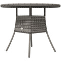 35.4" Outdoor Wicker Dining Table, PE Rattan Patio Furniture with Wood-plastic Composite Top, Grey