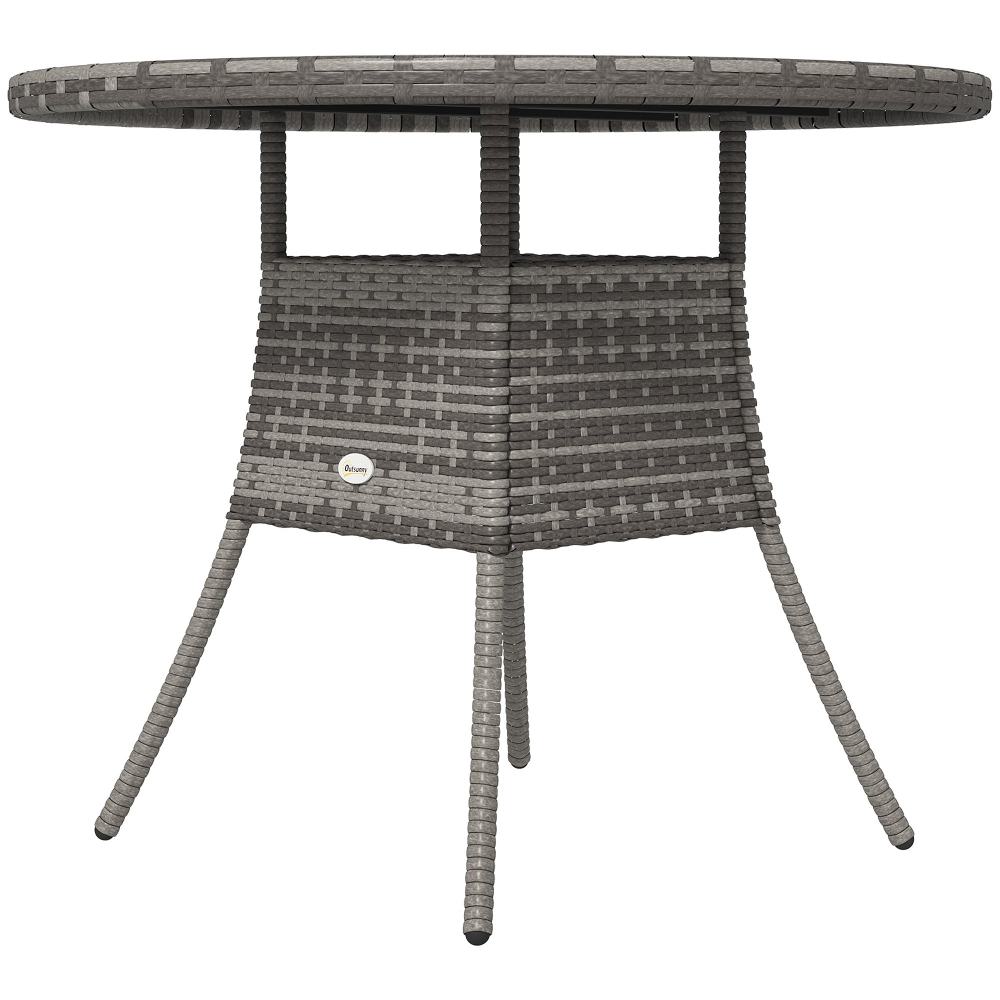 35.4" Outdoor Wicker Dining Table, PE Rattan Patio Furniture with Wood-plastic Composite Top, Grey