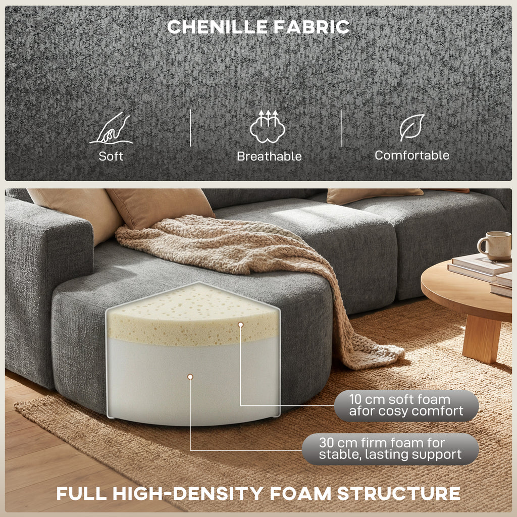L Shaped Cloud Boneless Couch, Modular Sectional Sofa with Chaise and Deep Seat for Living Room, Bedroom, Dark Grey