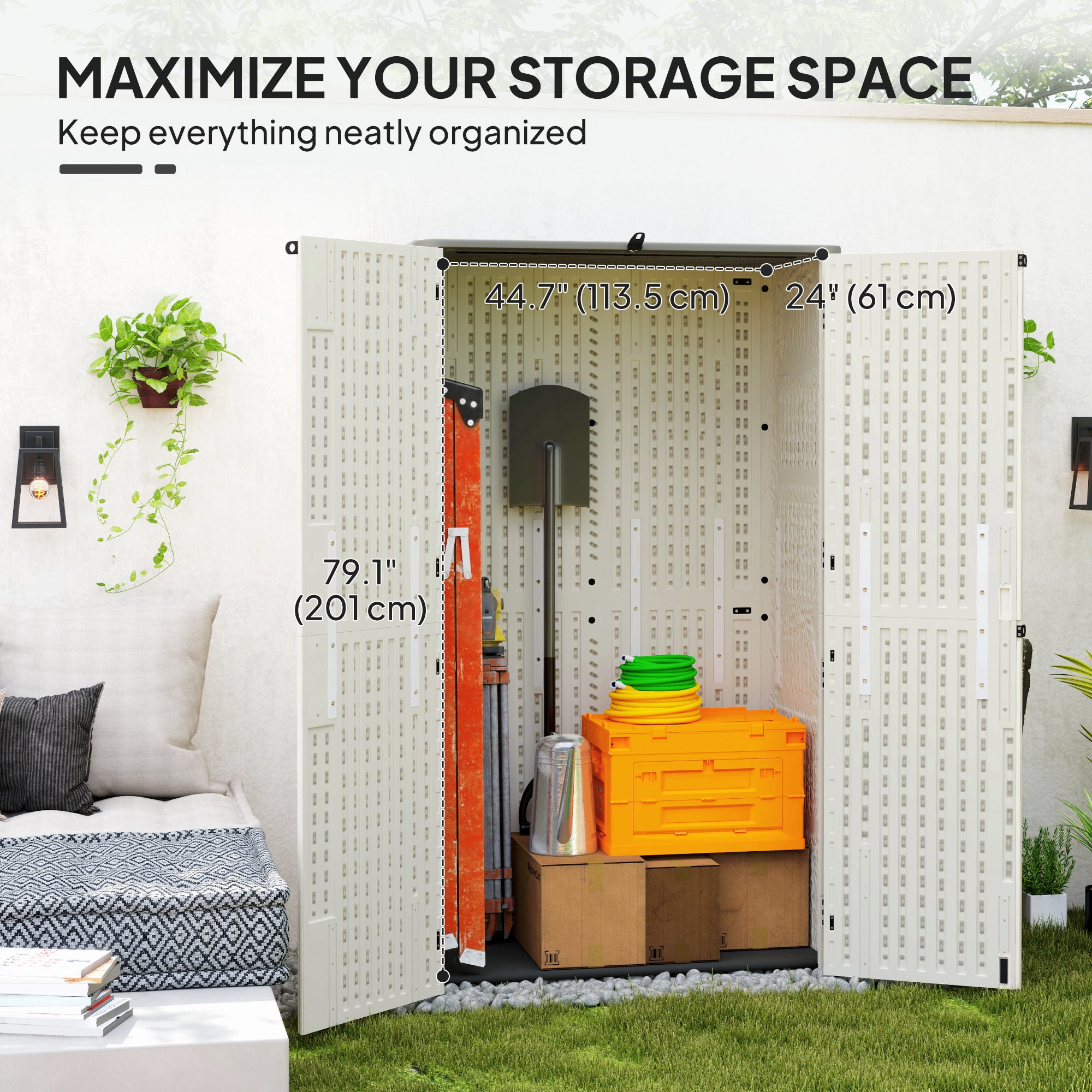 368 Gallon Outdoor Storage Cabinet with Openable Top and Lockable Doors for Lawnmower, Trash Can, Patio Accessories