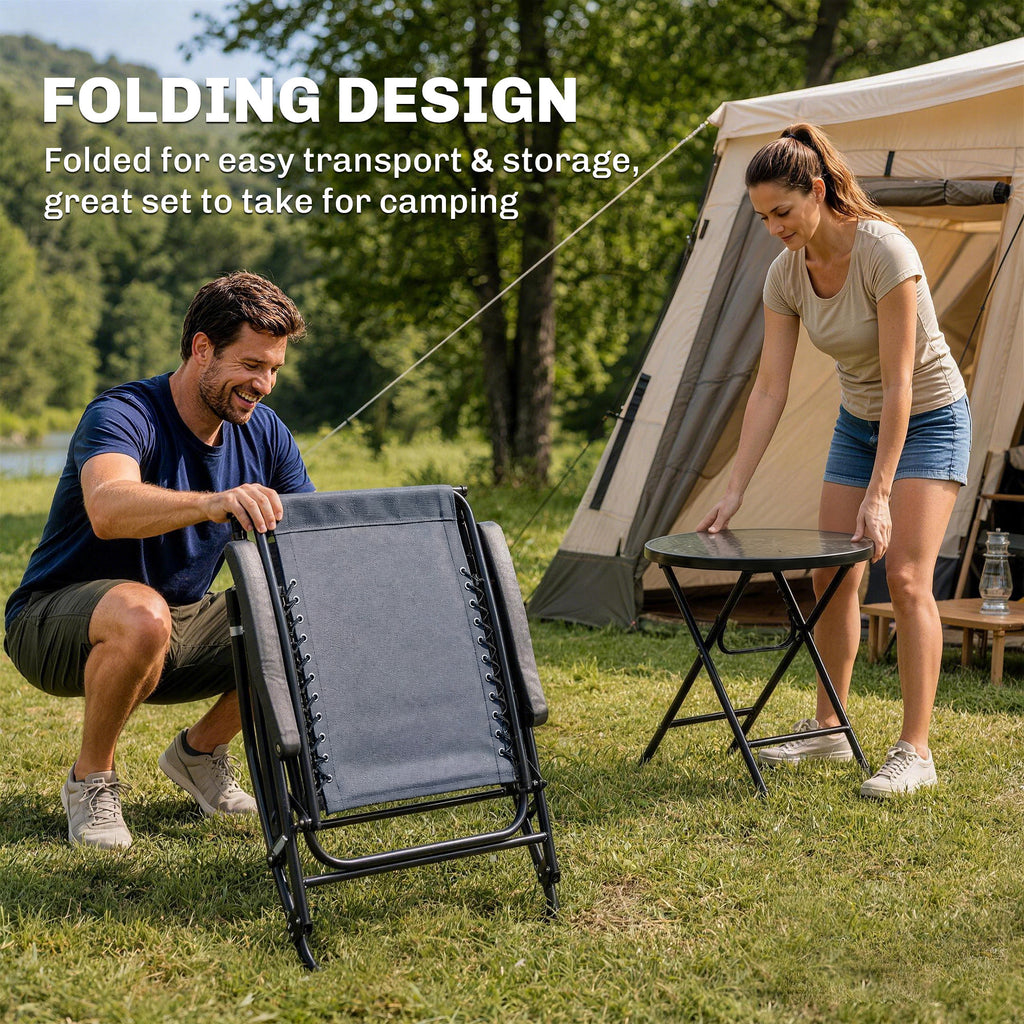 3pc Patio Rocking Chair Set, Folding Outdoor Rocking Chairs and Table Bistro Set w/ Breathable Mesh Seat & Backrest, Headrest for Park, Backyard, Garden, Grey
