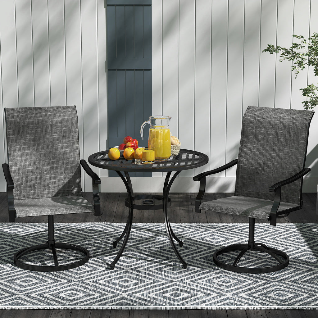 Outdoor Swivel Dining Chairs Set of 2, High Back Swivel Chairs with All Weather Mesh for Deck, Backyard, Poolside, Grey