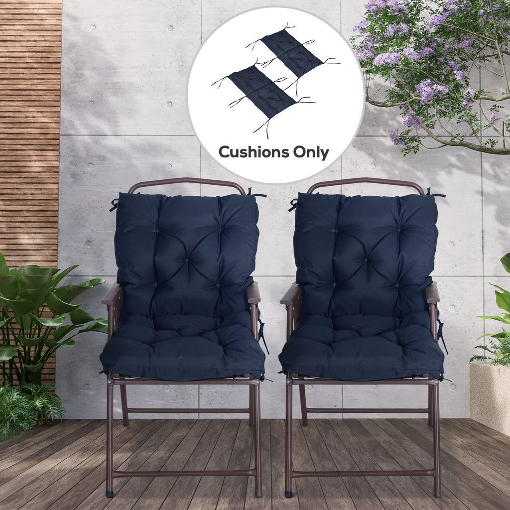 Patio Chair Cushions Set of 2, 39" x 20" x 3" Outdoor Tufted Cushion Set with Ties for Indoor Outdoor Garden Furniture, Dark Blue