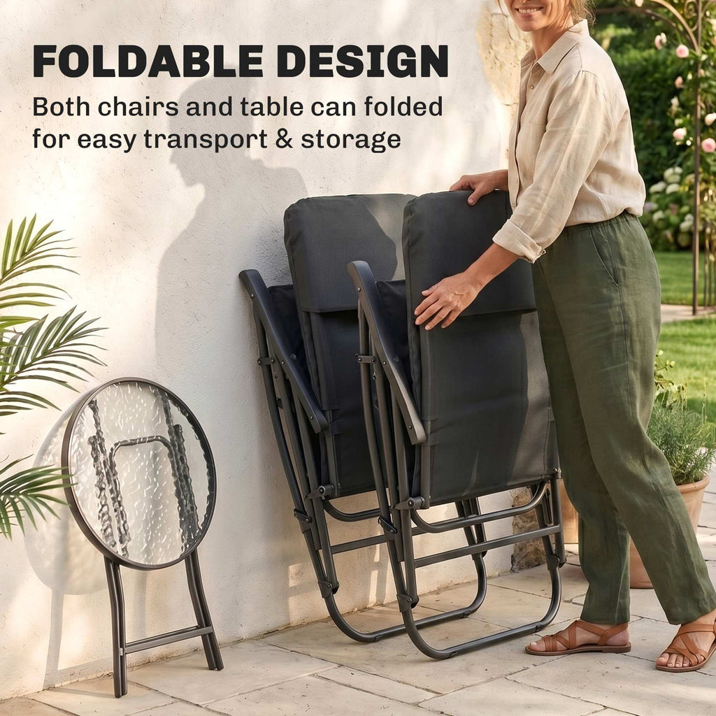 3pc Patio Foldable Rocking Chair Set, Outdoor Rocking Chairs and Table Set w/ Padded Seat, Headrest, Backrest for Backyard, Garden, Red