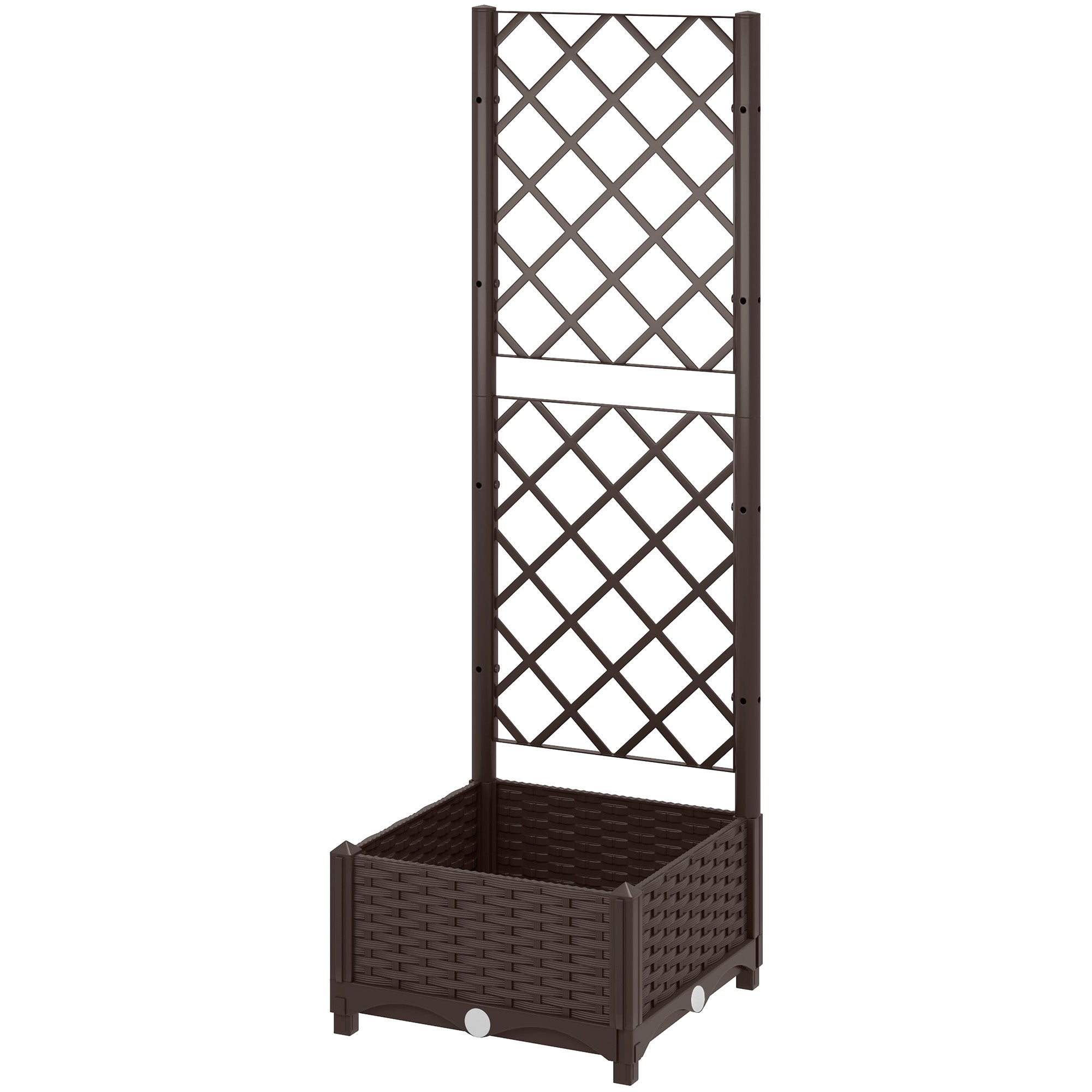Raised Garden Bed with Trellis, Plastic Raised Flower Bed with Drainage Holes and Drain Plugs, 16" x 16" x 48"