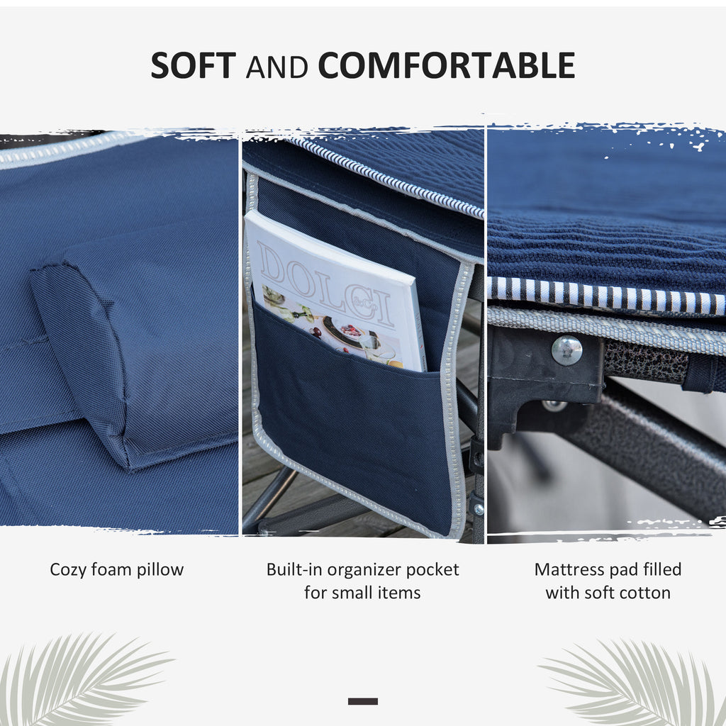 Folding Camping Cot with Mat & Pillow, Double Layer Oxford Heavy Duty Sleeping Cot with Carry Bag Blue