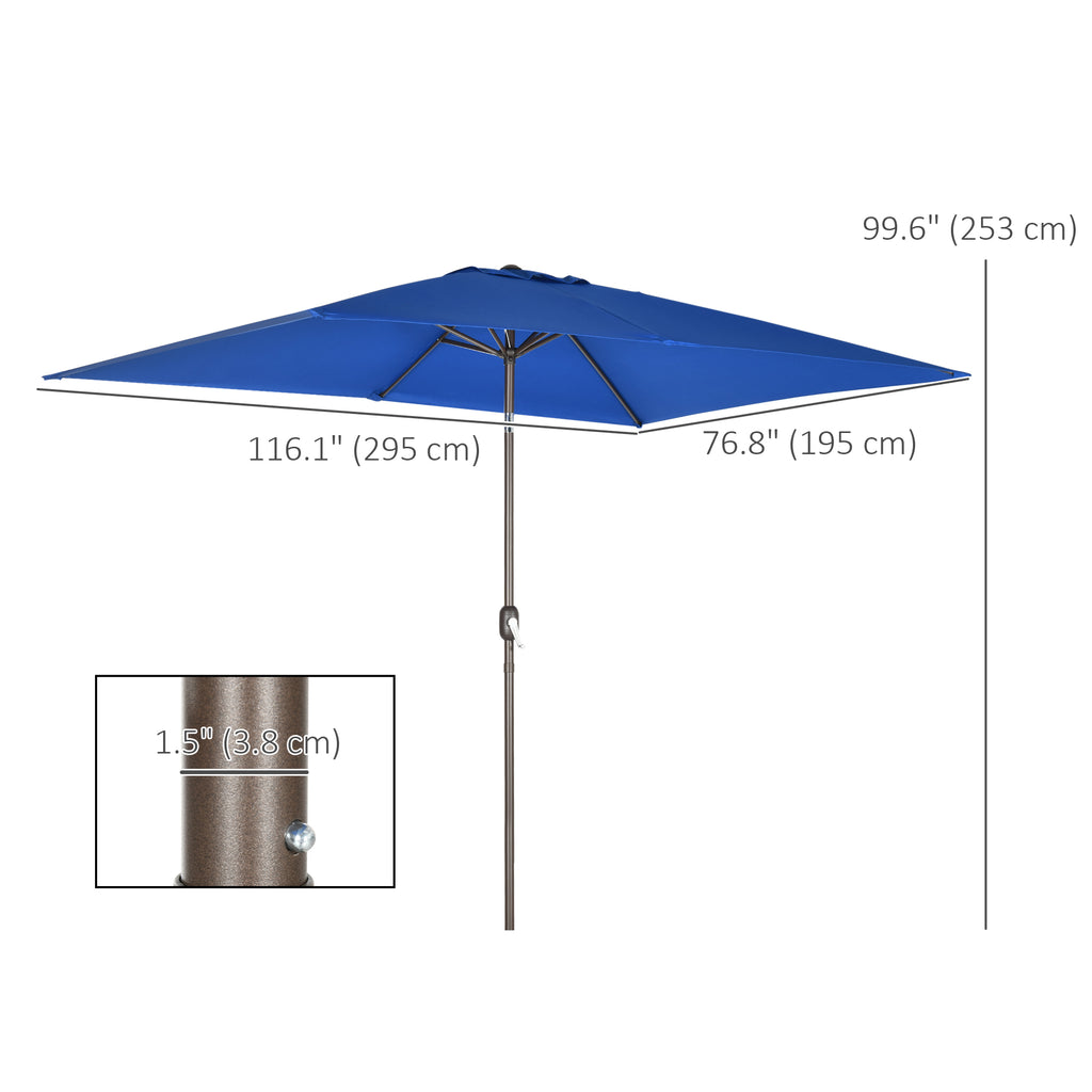 6.5x10ft Patio Umbrella, Rectangle Market Umbrella with Aluminum Frame and Crank Handle, Garden Parasol Outdoor Sunshade Canopy, Dark Blue