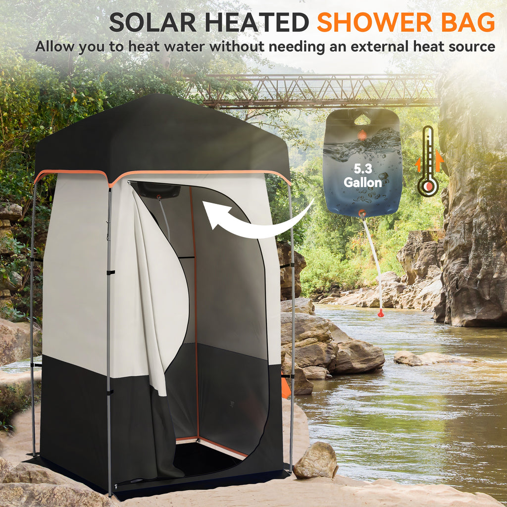 Camping Shower Tent, Portable Privacy Shelter with Solar Shower Bag, Removable Floor and Carrying Bag, Black