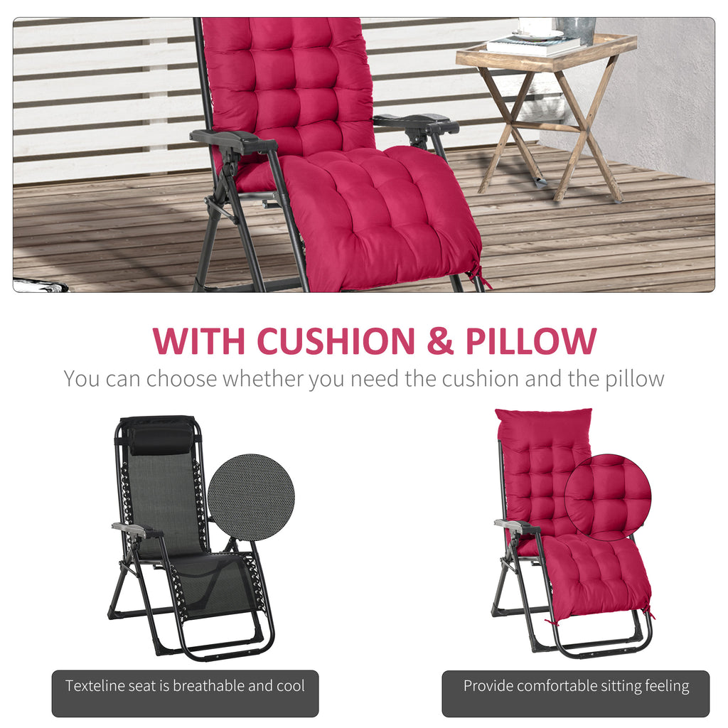 Reclining Zero Gravity Chair with Adjustable Backrest, Folding Garden Sun Lounger, Outdoor Recliner with Removable Cushion and Headrest, Wine Red