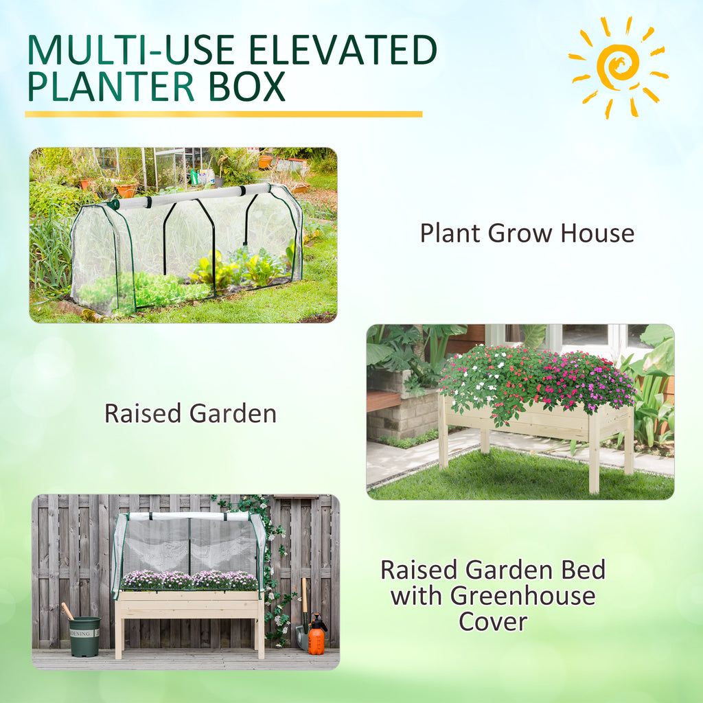 Raised Garden Bed with PE Greenhouse Cover Outdoor Elevated Wood Planter Box for Herbs and Vegetables, Use for Patio, Backyard, Balcony, 48 x 22 x 46 inch, Natural