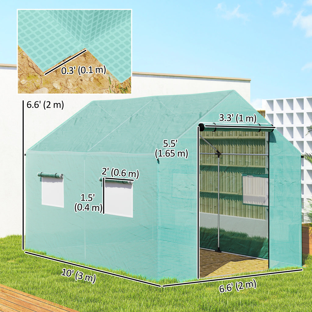 6.6' x 10' x 6.6' Walk-in Tunnel Greenhouse UV-resistant Wind Resistant Green House with Door and Mesh Windows, Green