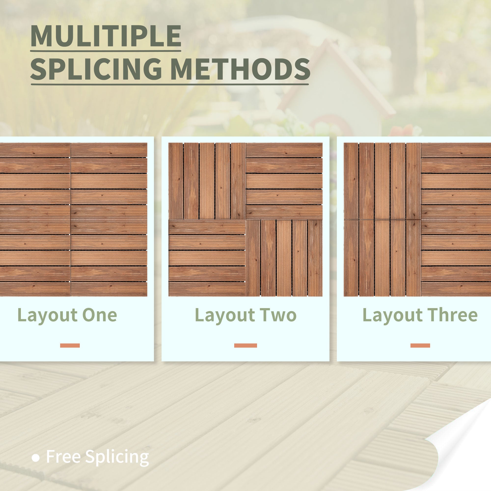 27 Pcs Wood Interlocking Deck Tiles, 12 x 12in Outdoor Flooring Tiles for Indoor and Outdoor Use, Tools Free Assembly, Brown