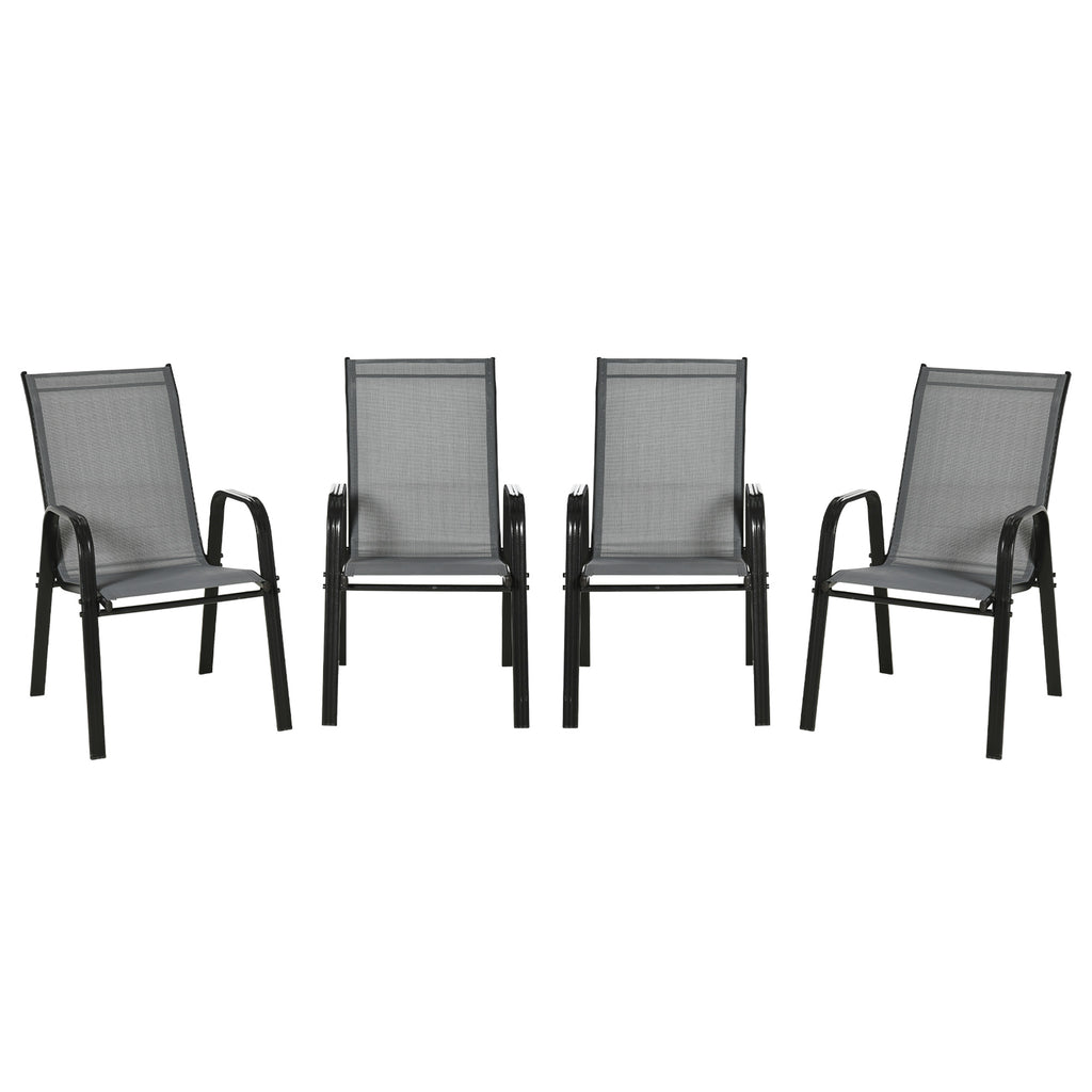 Set of 4 Outdoor Dining Chairs, Heavy Duty Stackable Patio Dining Set with Armrests for Balcony Garden, Dark Grey