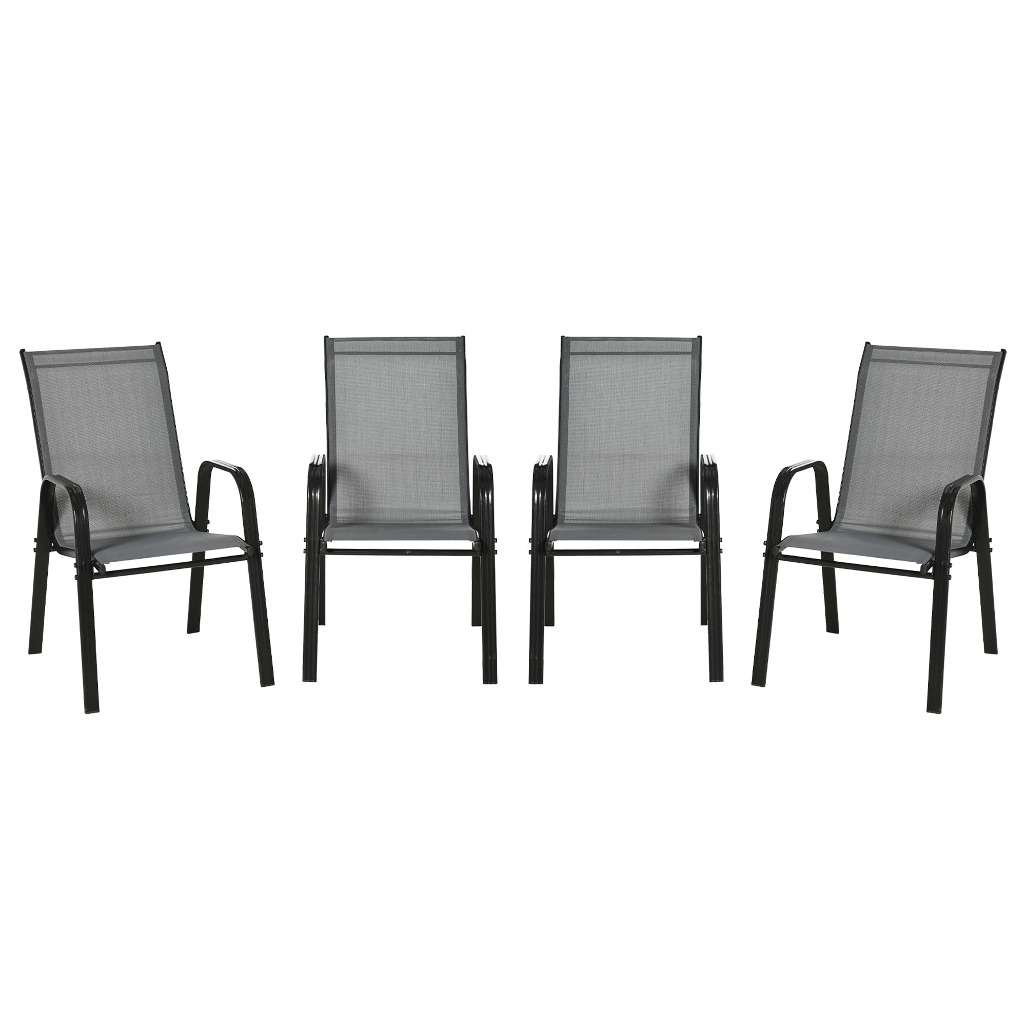 Set of 4 Outdoor Dining Chairs, Heavy Duty Stackable Patio Dining Set with Armrests for Balcony Garden, Dark Grey