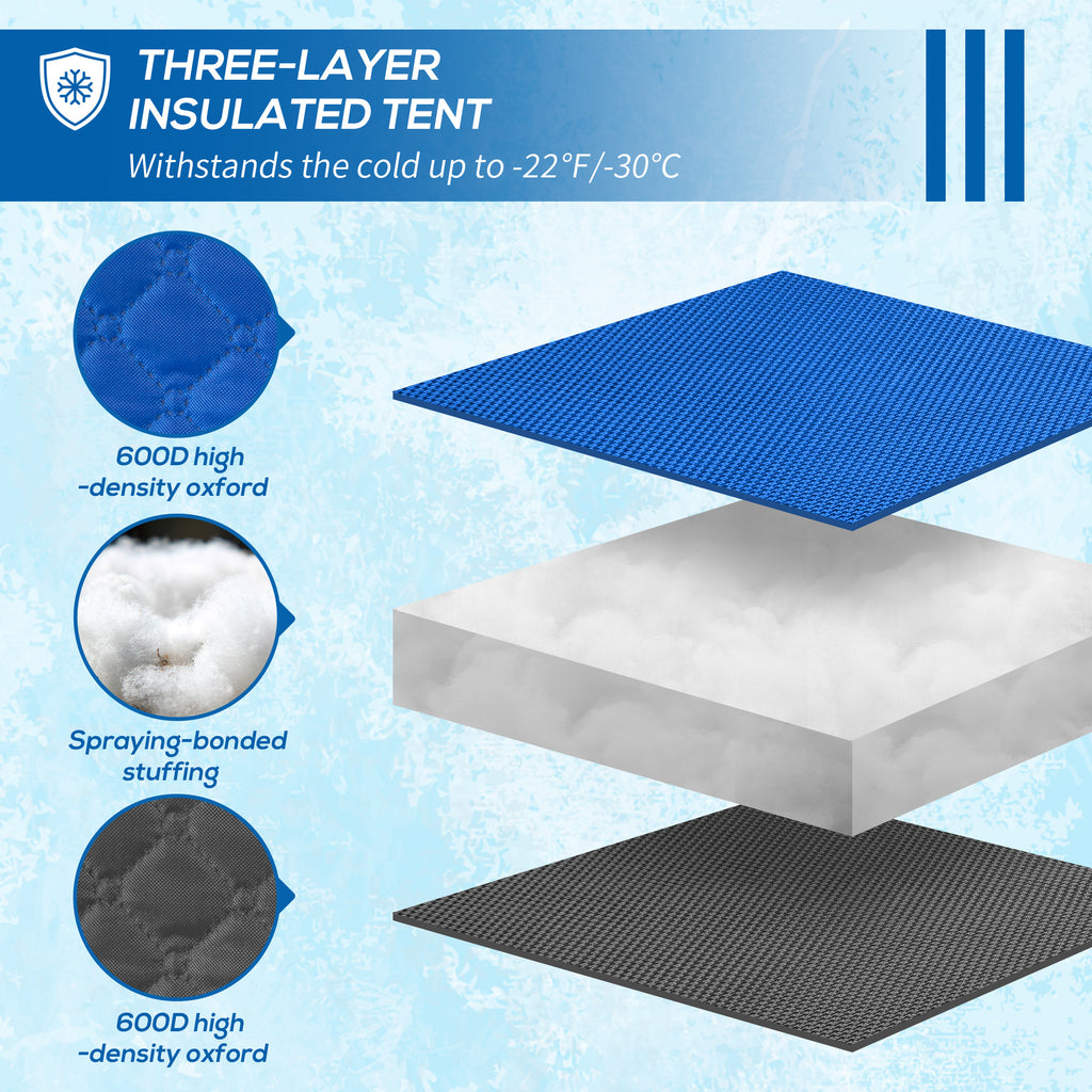 4 Person Insulated Ice Fishing Shelter, Pop-Up Portable Ice Fishing Tent with Carry Bag and Two Doors for -22â„‰, Blue