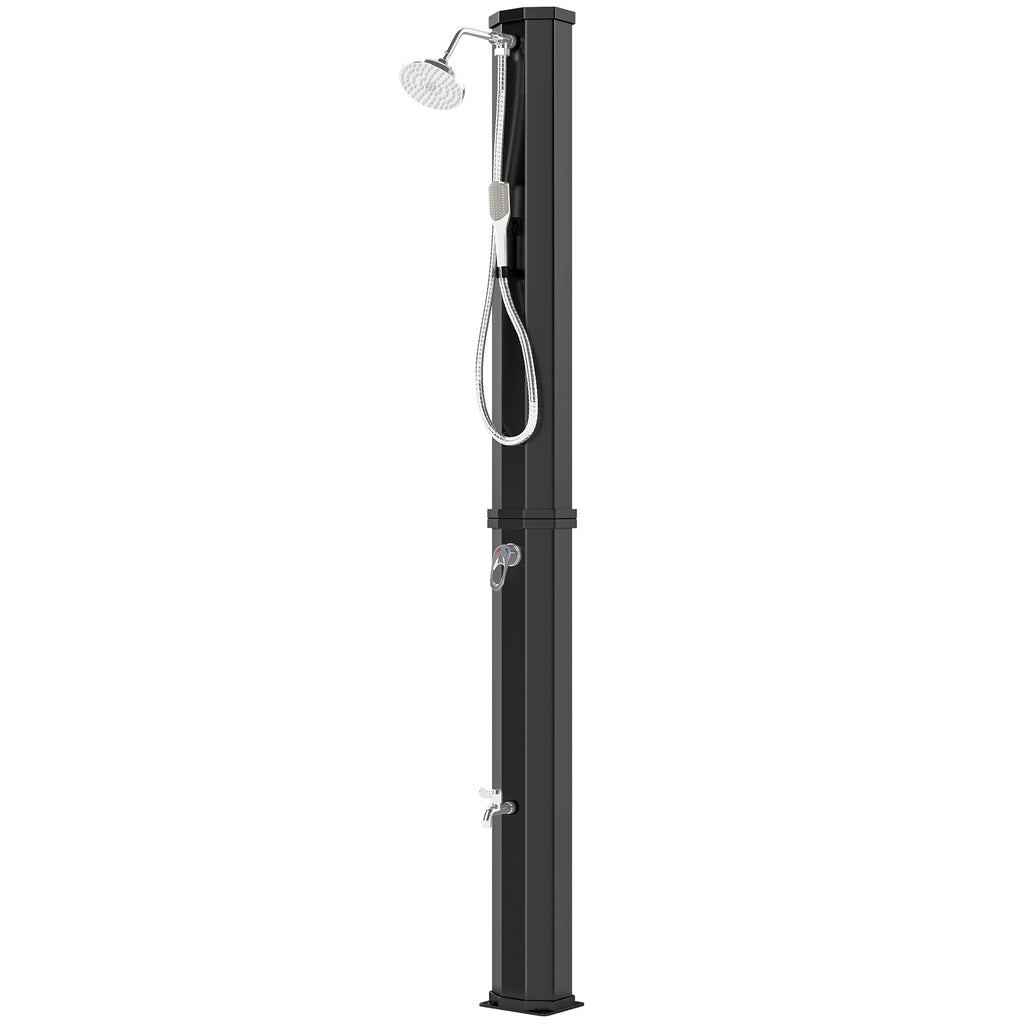 16 Gal Solar Heated Shower, 7.4 FT Outdoor Shower with 2 Shower Heads, Adjustable Temperature, Foot Faucet