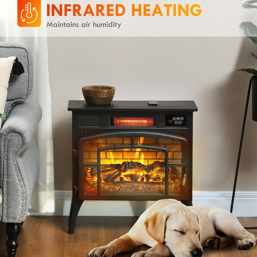 Electric Fireplace Stove, Infrared Fireplace Heater with Realistic Flame, Adjustable Temperature, 1500W, Black