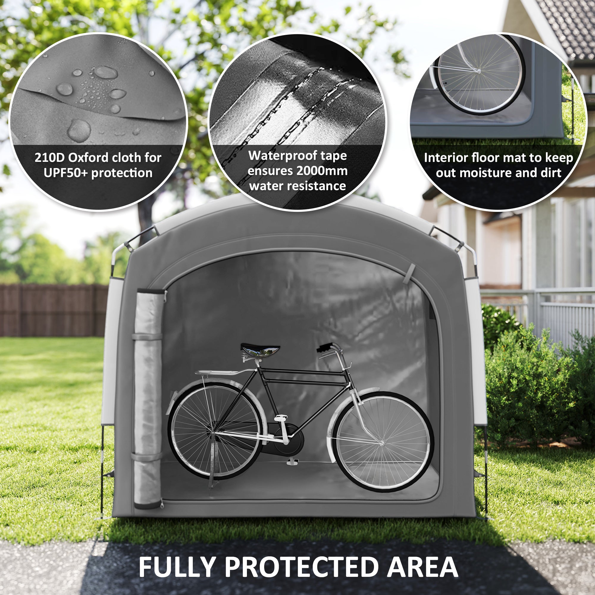 Bike Storage Shed Tent, Portable and Waterproof with 210D Oxford Fabric and Carry Bag for 3-4 Bicycles, Dark Grey