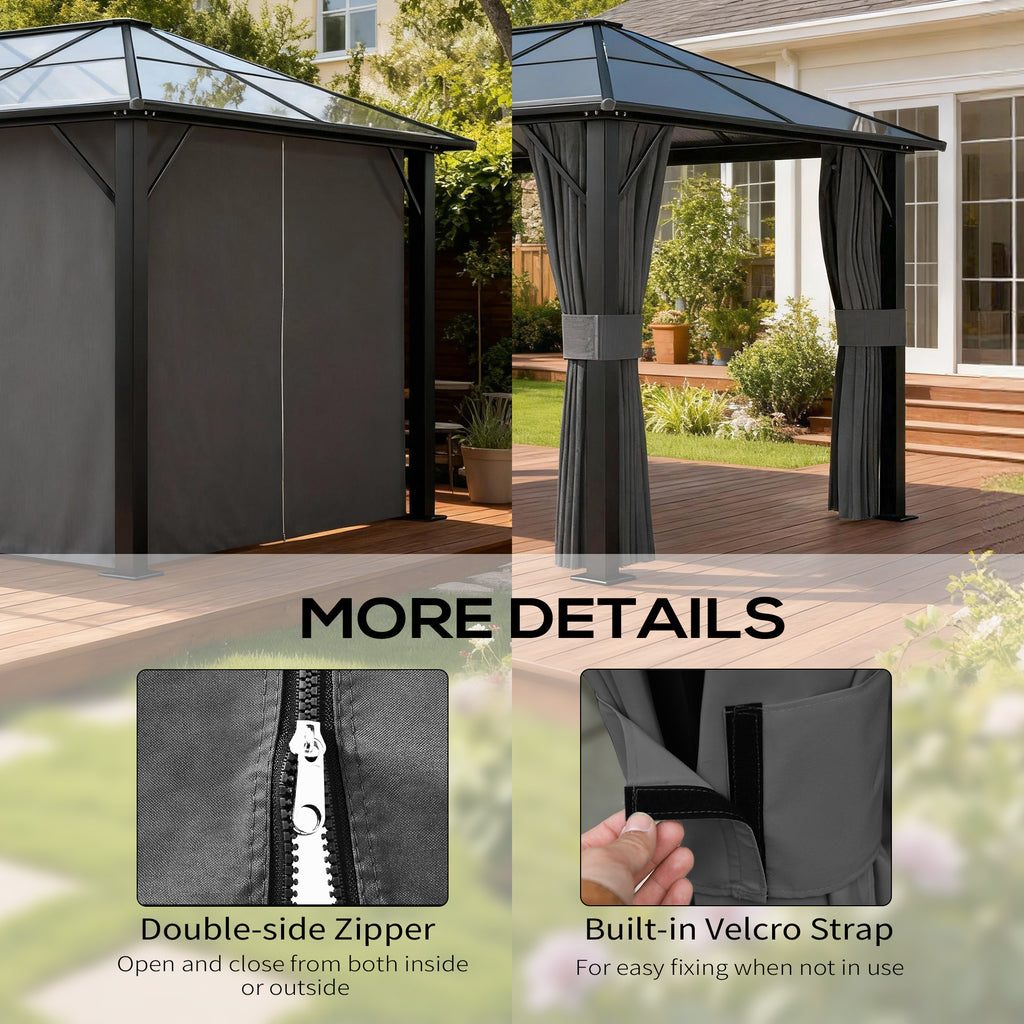 Gazebo Curtains, 10' x 13' Universal Replacement Privacy Curtain, 4-Panels Sidewall with Hooks/C-Rings, Grey