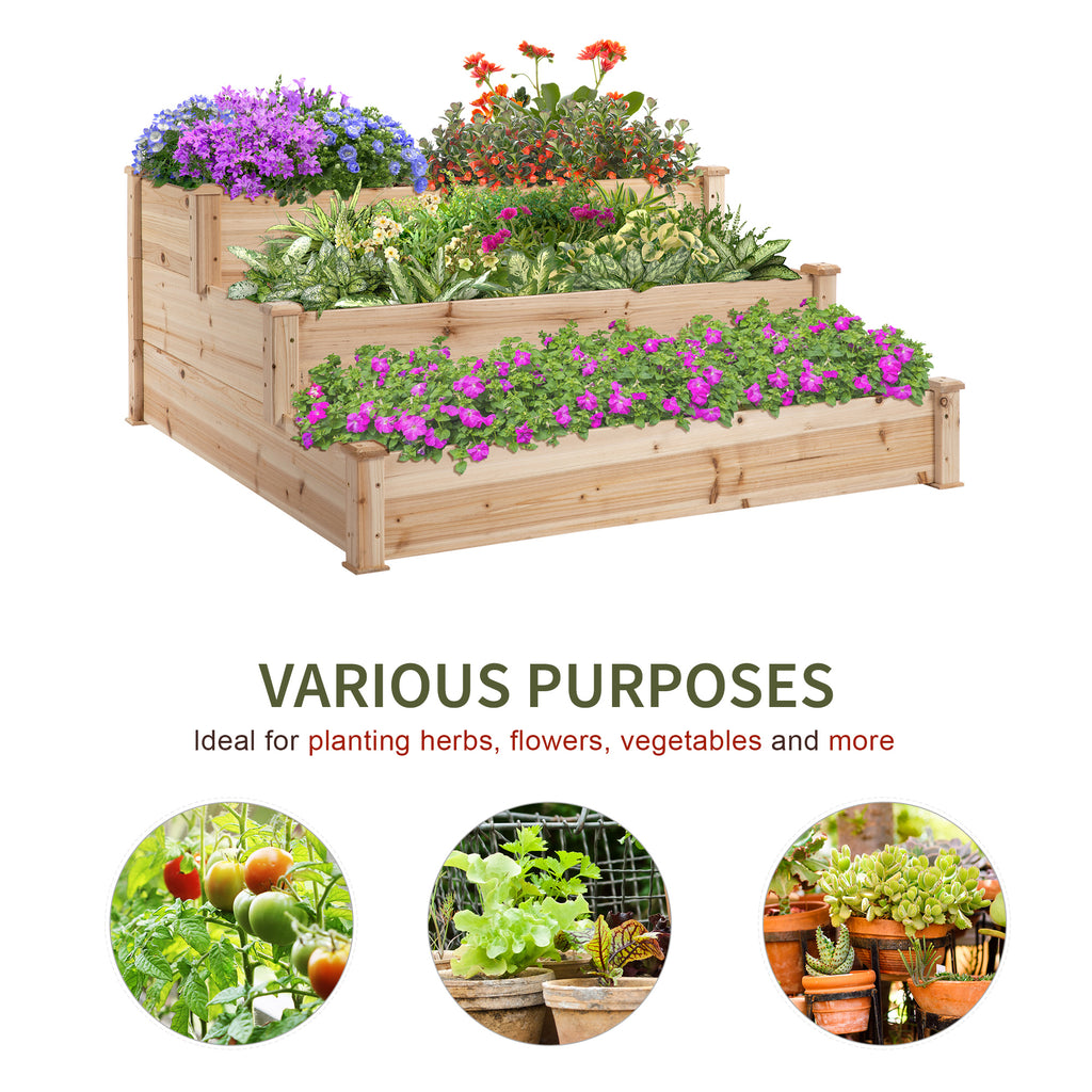 49" x 49" x 22" 3-Tier Raised Garden Bed Wooden Planter Kit Elevated Plant Box Stand for Yard, Patio, Natural