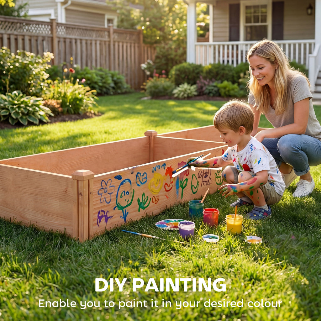 Wooden Raised Garden Bed, 8 x 4 x 1ft Elevated Garden Box with Dividers and Open Bottom, Outdoor Raised Planter Box
