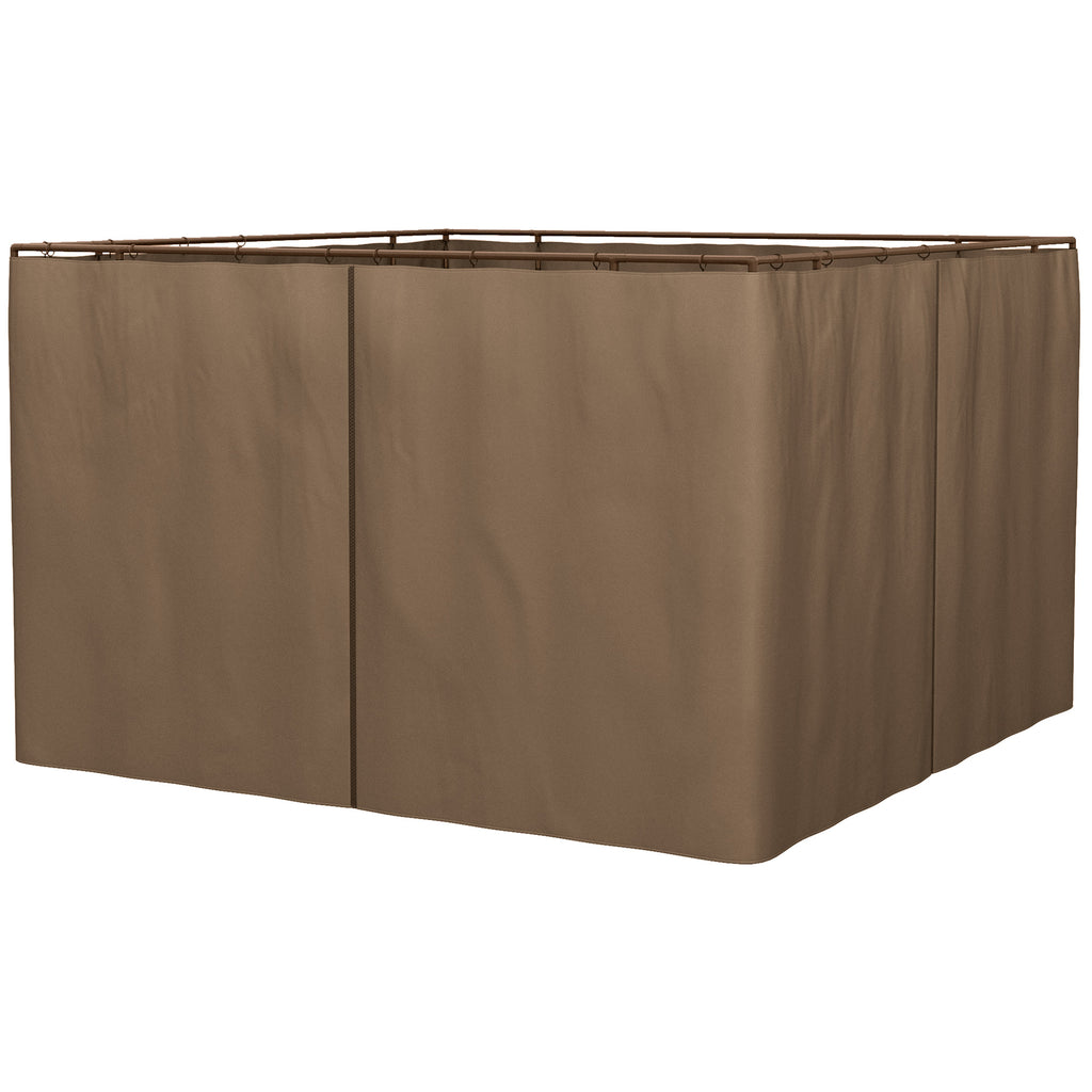 Gazebo Curtains, 10' x 10' Universal Replacement Privacy Curtain, 4-Panels Sidewall with Hooks/C-Rings, Brown
