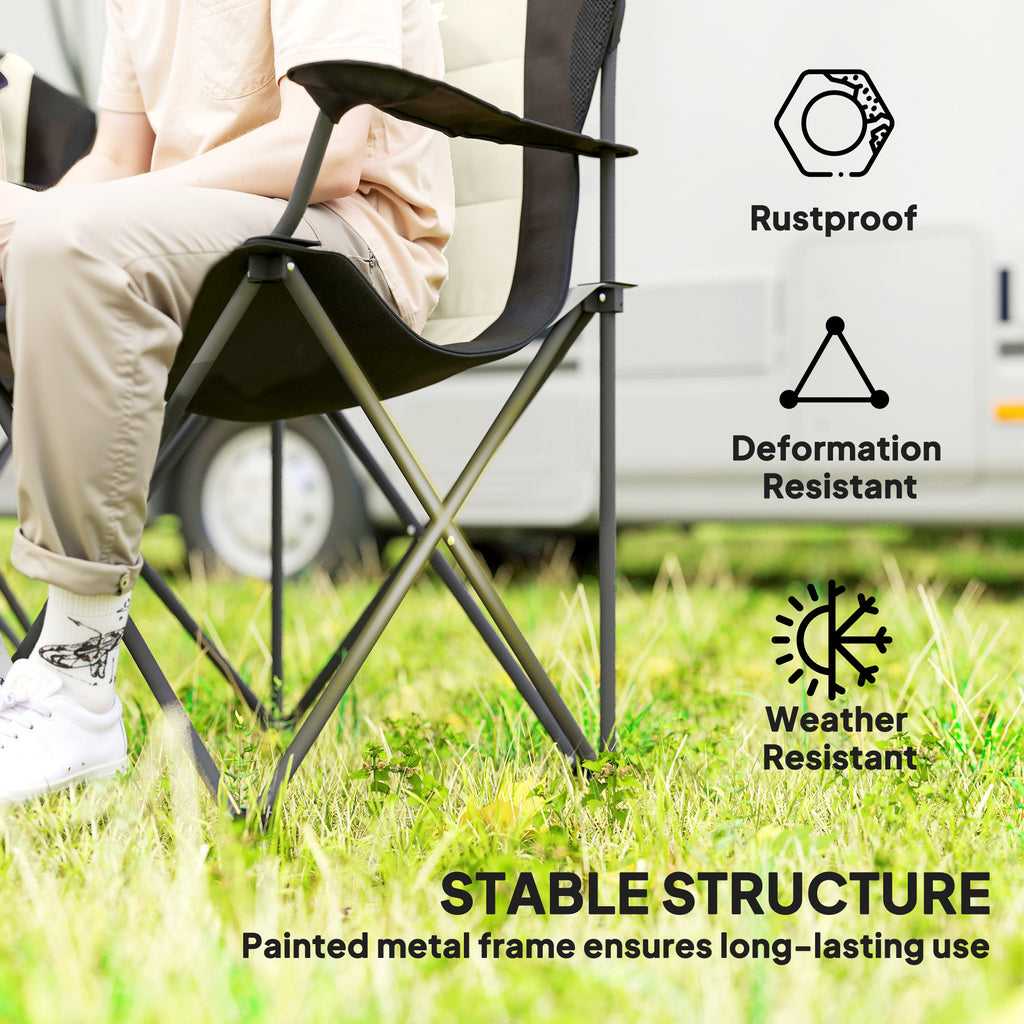 2 Pack Folding Camping Chairs, High Back Folding Chairs w/ Cup Holder, Padded Camping Chairs for Outdoor Events, Cream