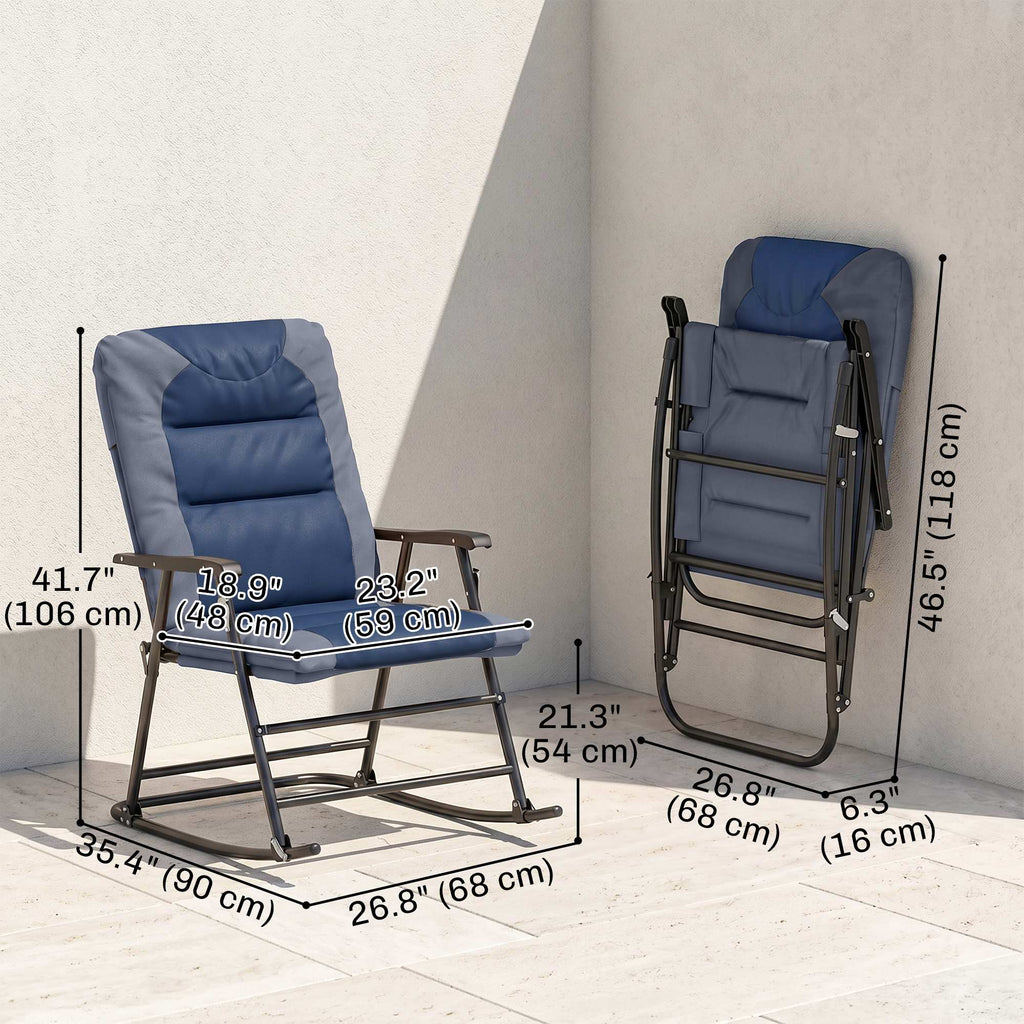 Folding Rocking Chair Set of 2 Padded Rockers with Armrest, Navy Blue