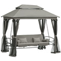 3 Person Outdoor Patio Daybed, 3 in 1 Canopy Gazebo Swing Chair Garden Hammock with Sun Shade, Mesh Mosquito and Net, Dark Grey
