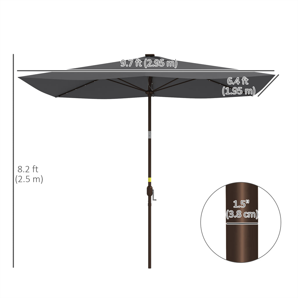 6.5x10ft Patio Umbrella Tilt Aluminum Outdoor Market Parasol with Solar Powered LEDs, Crank - Dark Grey
