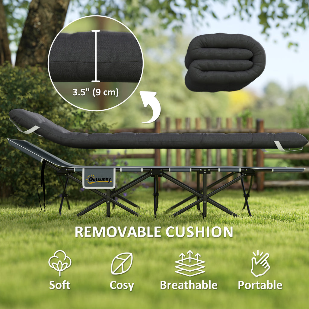 26.8" Wide Folding Bed, Camping Cot for Adults with Cushion, Carry Bag, Max Load 330 LBS, Black