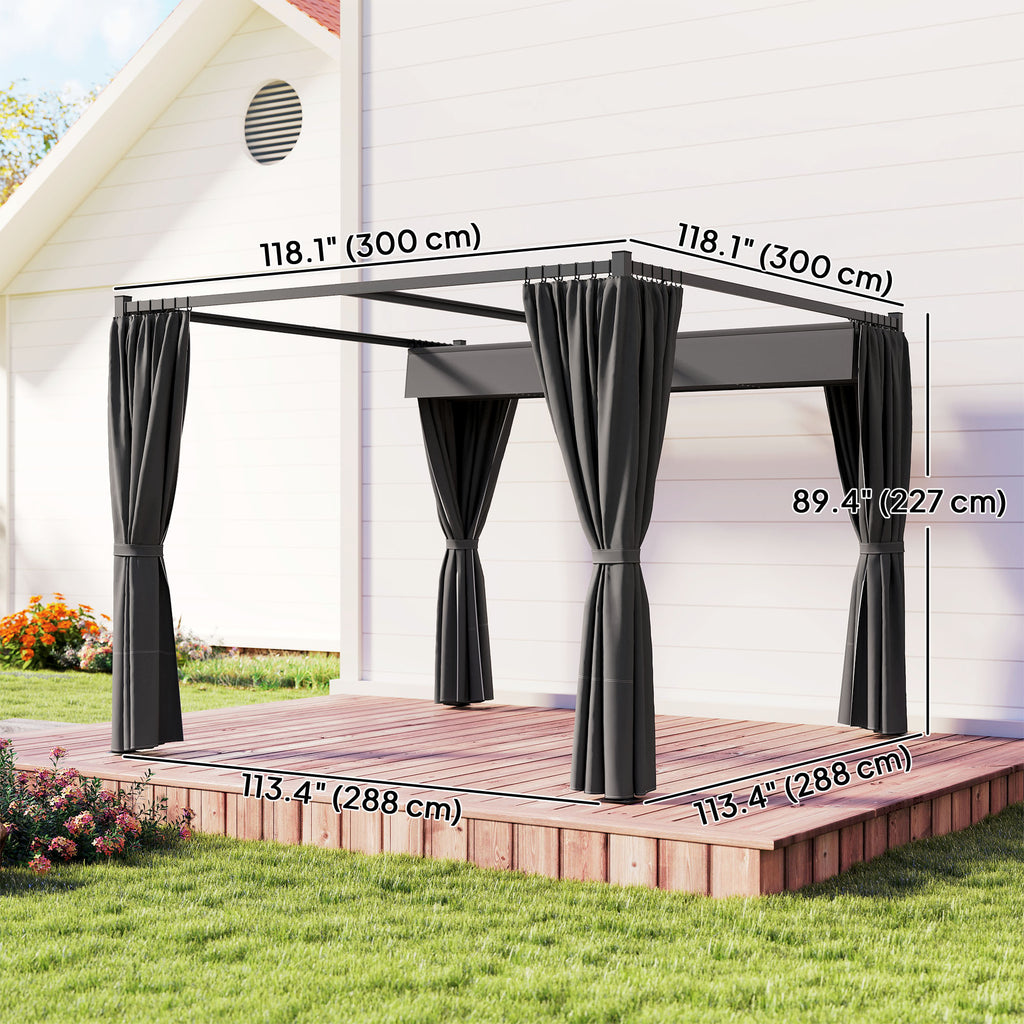 10' x 10' Retractable Pergola Canopy with Sidewalls, Metal Outdoor Gazebo Sun Shade Shelter, Dark Grey