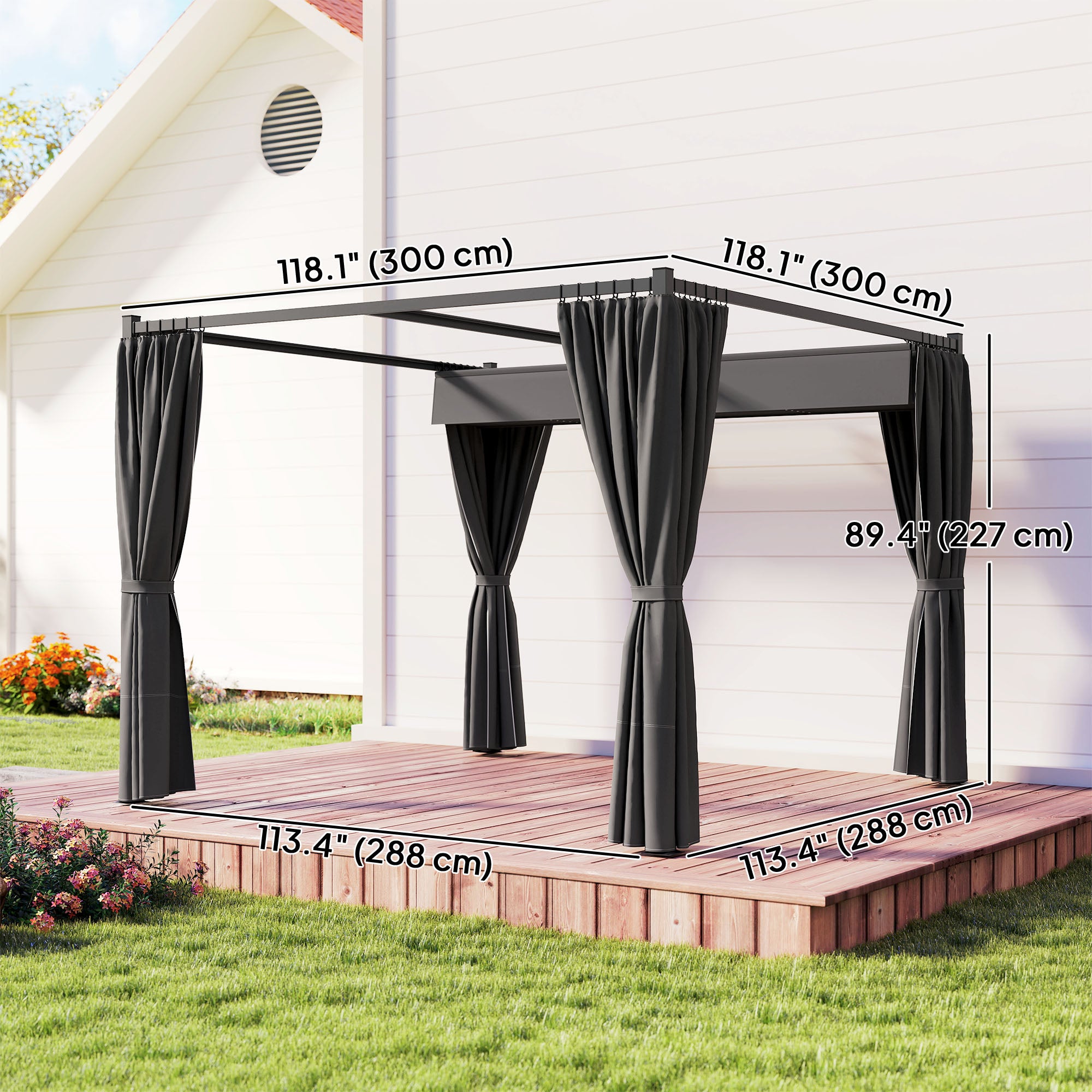 10' x 10' Retractable Pergola Canopy with Sidewalls, Metal Outdoor Gazebo Sun Shade Shelter, Dark Grey