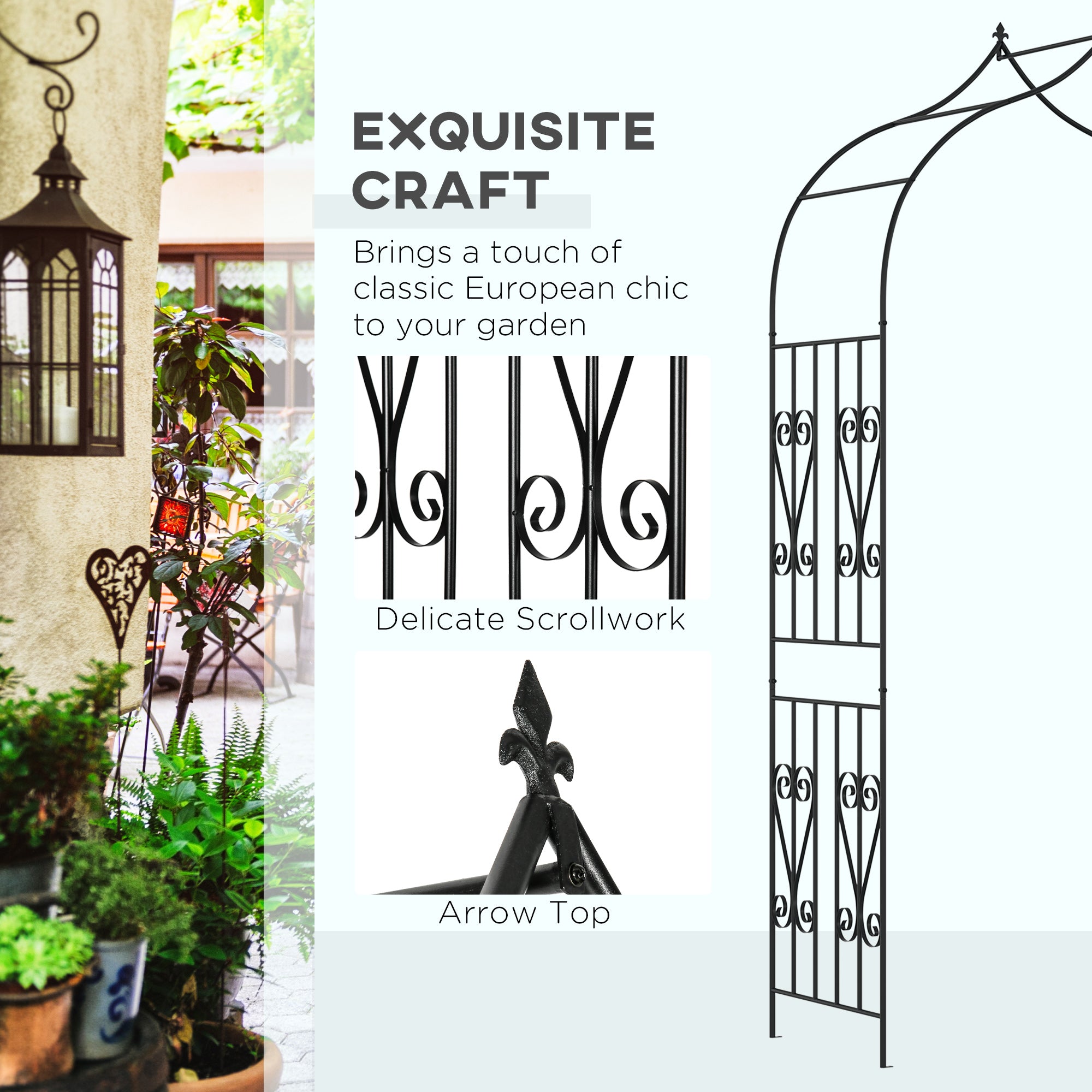 8.7FT Garden Arch Trellis, Outdoor Wedding Arbor for Ceremony with Scrollwork Design for Climbing Roses, Vines and Plants