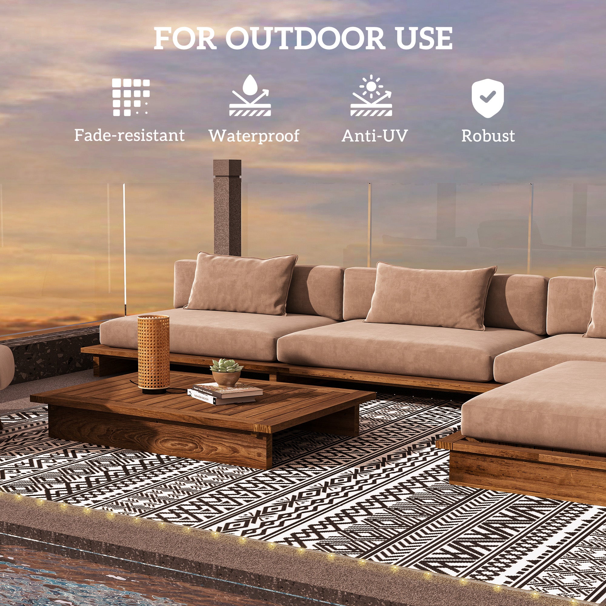 Outdoor Rug Carpet with USB Lights Reversible Patio Rug with Carry Bag for Camping 12' x 9'