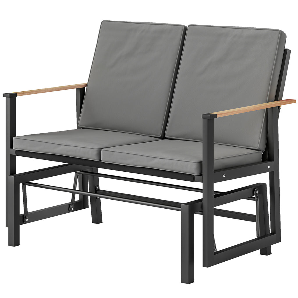 Outdoor Glider Bench for 2 Person, Patio Glider Loveseat with Thick Cushions for Garden Balcony Porch, Dark Grey