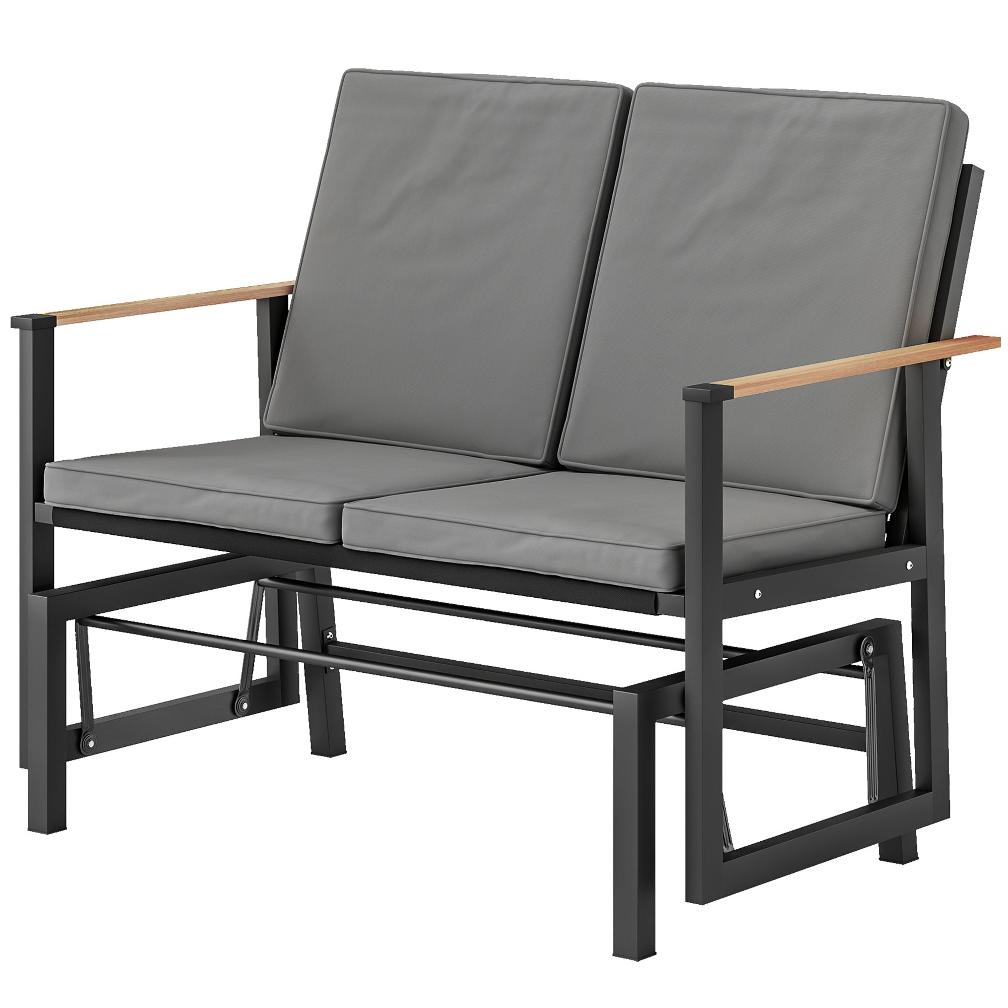 Outdoor Glider Bench for 2 Person, Patio Glider Loveseat with Thick Cushions for Garden Balcony Porch, Dark Grey