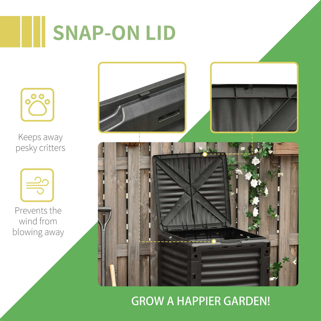 Garden Compost Bin Large Outdoor Compost Container 80 Gallon Fast Creation of Fertile Soil Aerating Compost Box, Easy Assembly, Black